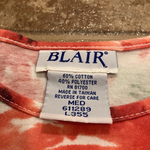 Blair Vintage Floral Shirt Medium Red 80s 90s Cotton Blend Top - Picture 3 of 6